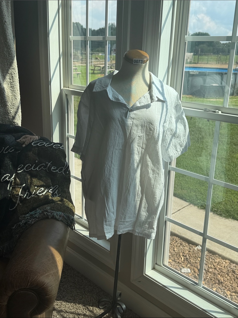 Classic White Men's Short-Sleeve Collared Shirt 95% linen